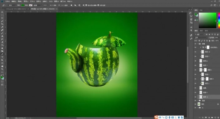 Photoshop创意合成实例：利用合成技术打造一把逼真个性的西瓜茶壶。
