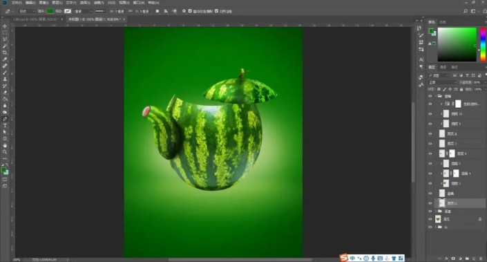 Photoshop创意合成实例：利用合成技术打造一把逼真个性的西瓜茶壶。