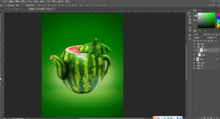 Photoshop创意合成实例：利用合成技术打造一把逼真个性的西瓜茶壶。