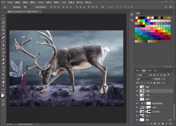 创意合成，通过Photoshop合成一幅少女与鹿的创意意境照片