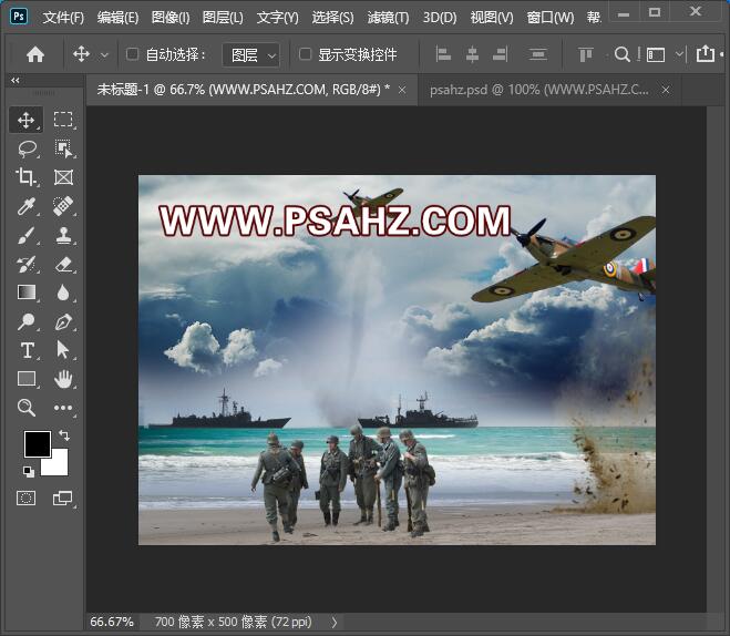 Photoshop电影海报制作：创意合成海湾战争电影海报图片，海边战争场景。