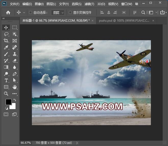 Photoshop电影海报制作：创意合成海湾战争电影海报图片，海边战争场景。