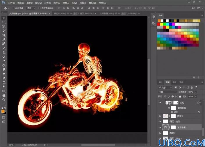 Photoshop场景合成实例：利用合成技术打造火焰骷髅人骑摩托车的特效图片