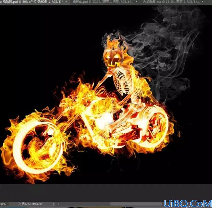 Photoshop场景合成实例：利用合成技术打造火焰骷髅人骑摩托车的特效图片