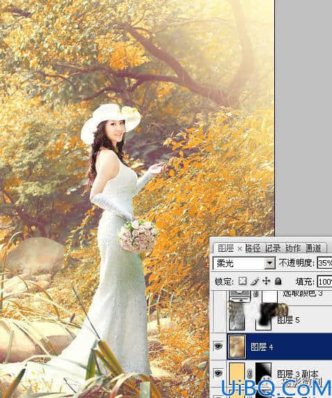 婚纱后期，通过Photoshop调出橙黄色的唯美树林婚纱照片