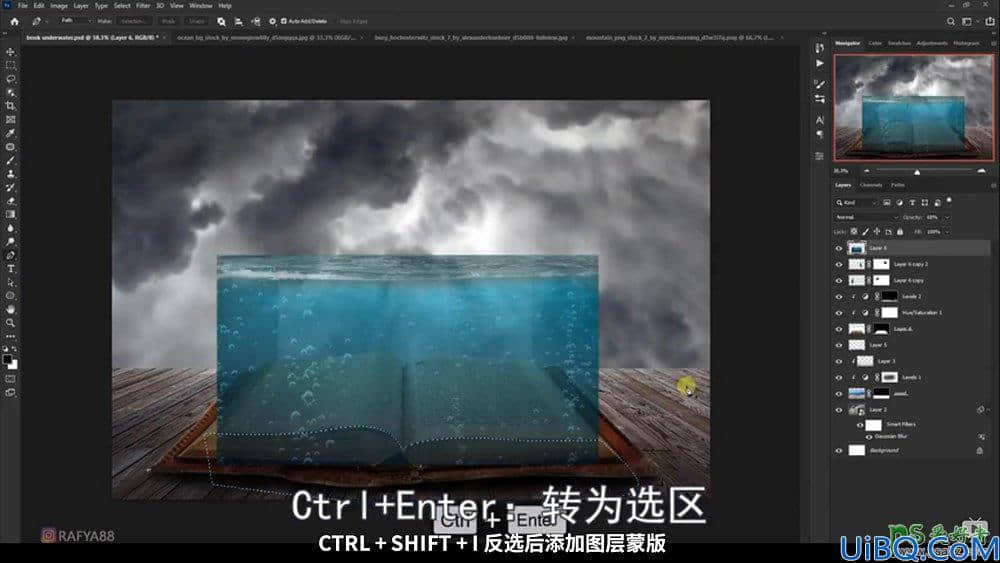 Photoshop海洋场景合成教程：打造从书本里面浮现的海洋童话世界场景。