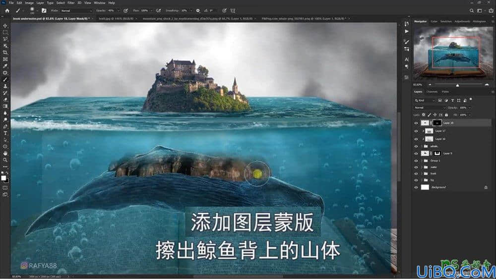 Photoshop海洋场景合成教程：打造从书本里面浮现的海洋童话世界场景。