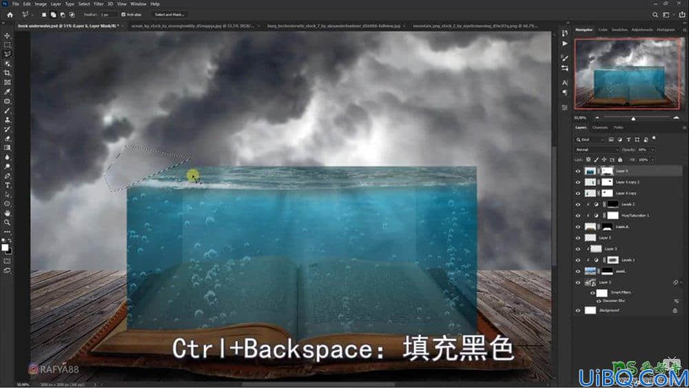 Photoshop海洋场景合成教程：打造从书本里面浮现的海洋童话世界场景。