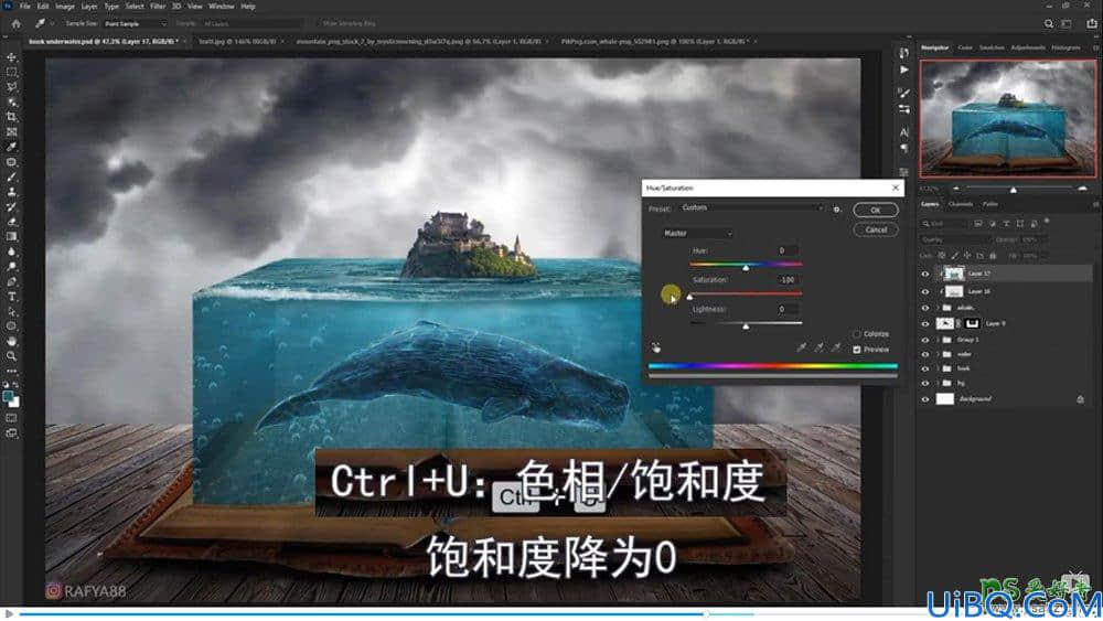 Photoshop海洋场景合成教程：打造从书本里面浮现的海洋童话世界场景。