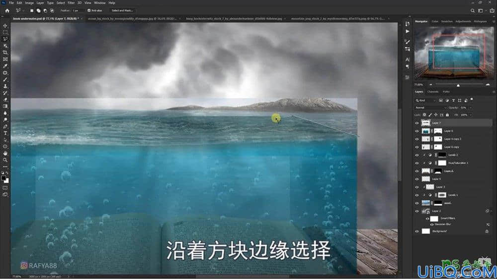 Photoshop海洋场景合成教程：打造从书本里面浮现的海洋童话世界场景。