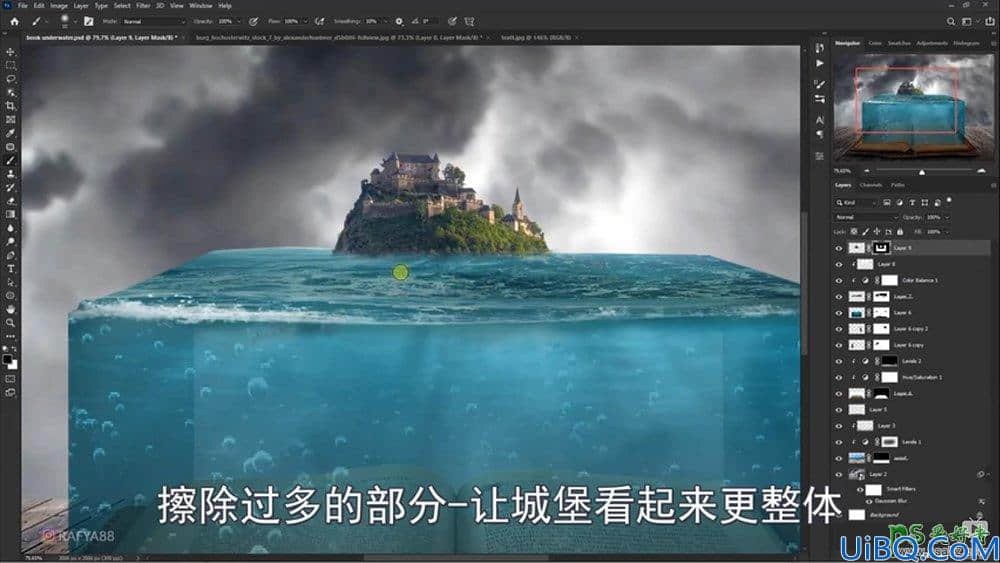 Photoshop海洋场景合成教程：打造从书本里面浮现的海洋童话世界场景。