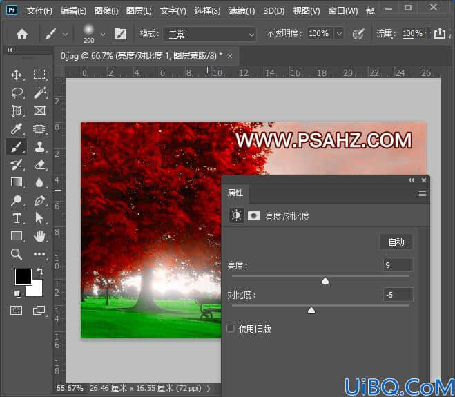 Photoshop风景照调色教程：利用LAB模式把绿色枫树照片变成火红的效果。