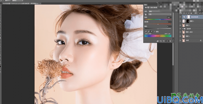 Photoshop人物皮肤美化教程：利用精修技术给美女肖像修出精致的皮肤。