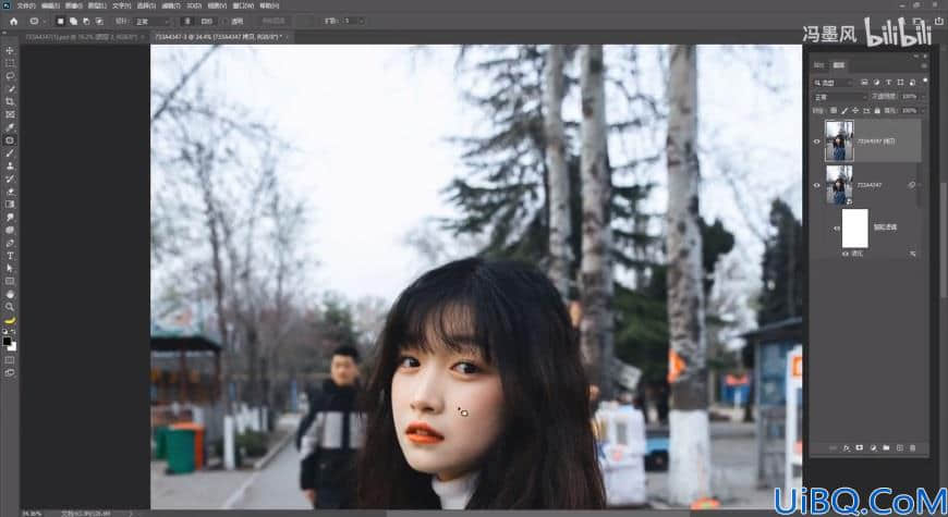 Photoshop女生照片调色：给一张公园场景下的少女人像调出清新ins风格。