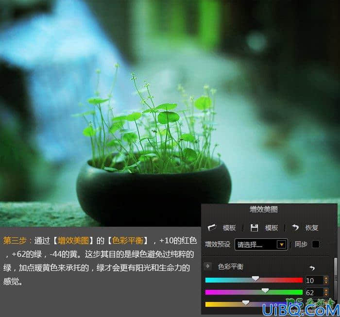 Photoshop后期给植物图片调出小清新效果。