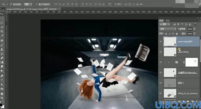 Photoshop合成教程：创意打造办公室女郎悬浮在空中的奇幻场景特效。