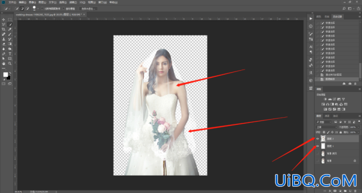 Photoshop婚纱照抠图教程：利用通道工具快速抠出透明效果的婚纱照。