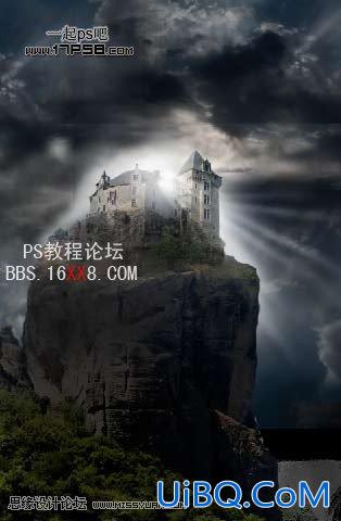 PS合成屹立在高山上的城堡
