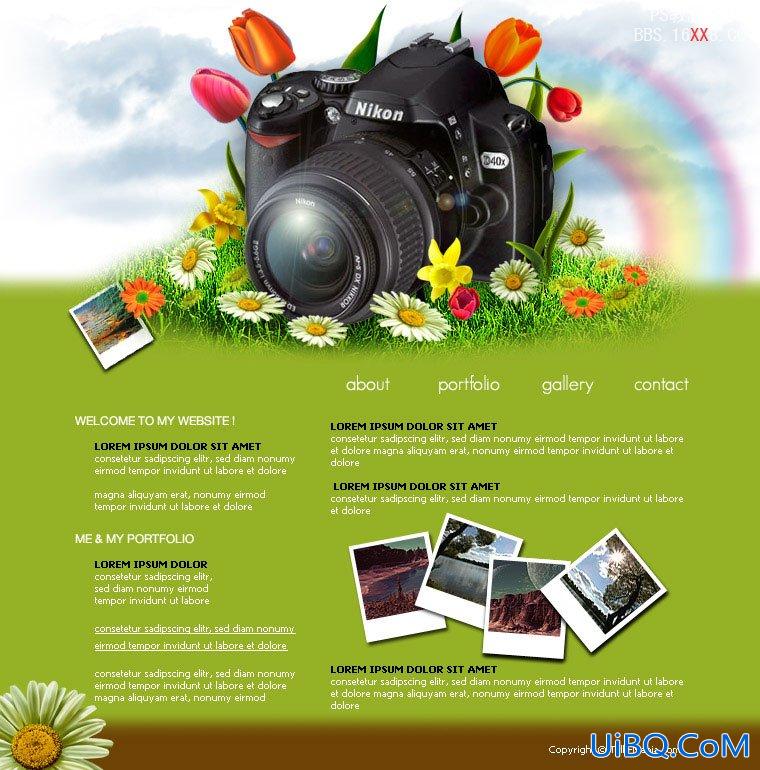 PS绘制绿色风格的尼康相机网页平面图
