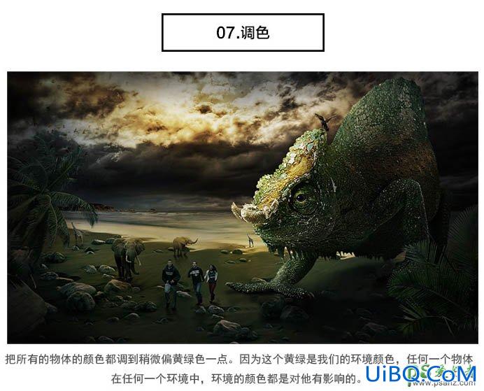 PS合成恐怖电影中的史前巨蜥-巨大蜥蜴追赶人类的影像图片