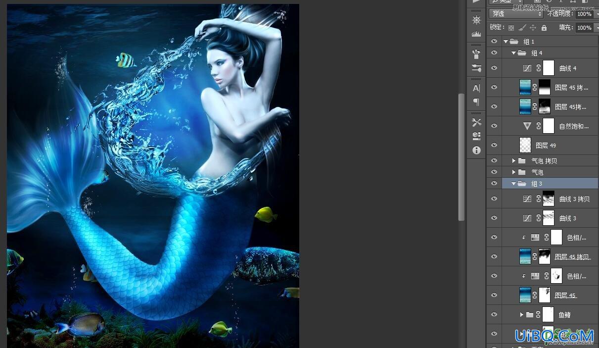 PS创意合成海水中的美人鱼海报，时尚性感美人鱼场景图片