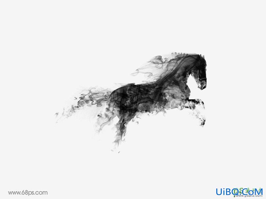 PS创意合成唯美意境效果的水墨画黑马，奔跑的烟雾黑马图