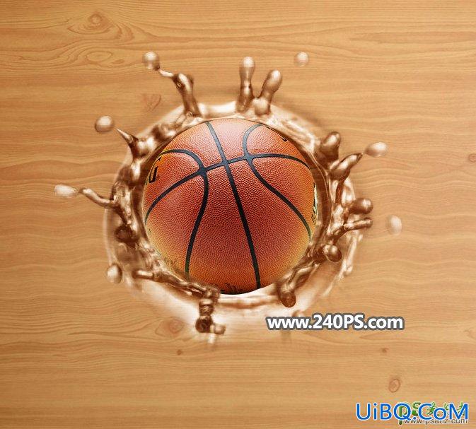 PS创意合成篮球砸在木板上，木板溅起的水花效果。