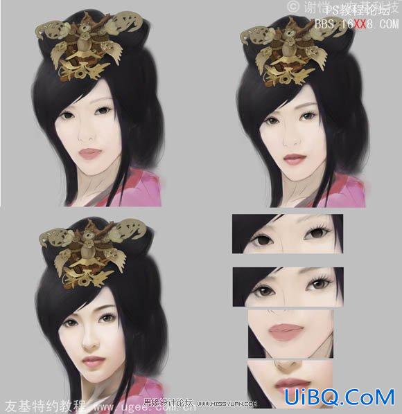 PS手绘华丽的古典美女插画