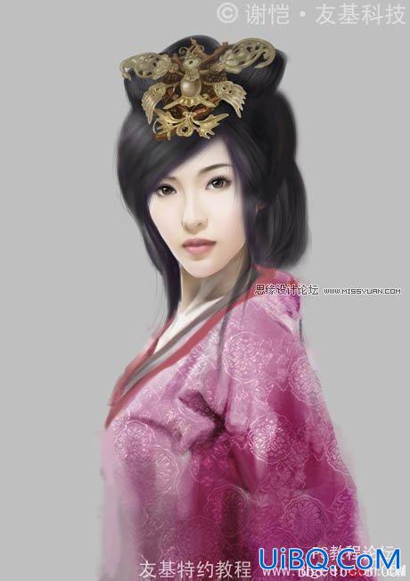 PS手绘华丽的古典美女插画