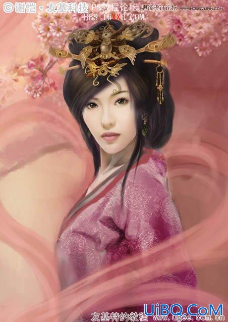 PS手绘华丽的古典美女插画