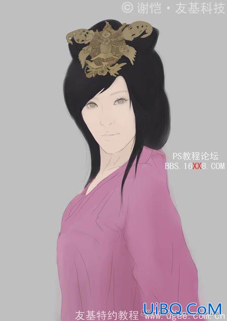 PS手绘华丽的古典美女插画