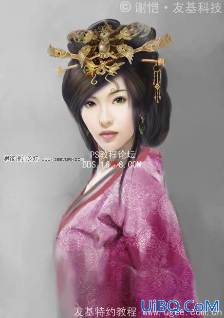 PS手绘华丽的古典美女插画