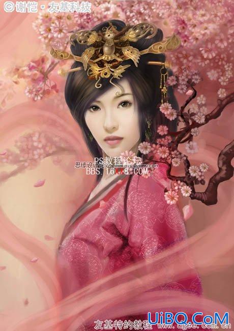 PS手绘华丽的古典美女插画