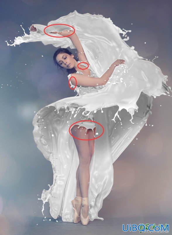 PS给芭蕾舞美女合成飞洒效果的牛奶裙子，喷溅牛奶裙子。