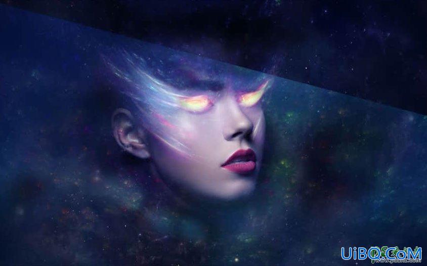 PS合成科幻效果的美女头像，绚丽科幻的星空美女头像。