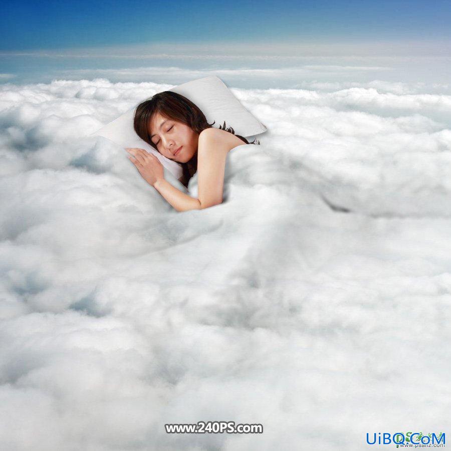 Ps人像合成教程：创意打造酣睡在云层中美女，云端上熟睡的美女。