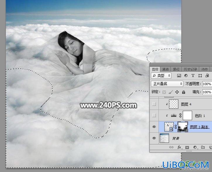 Ps人像合成教程：创意打造酣睡在云层中美女，云端上熟睡的美女。