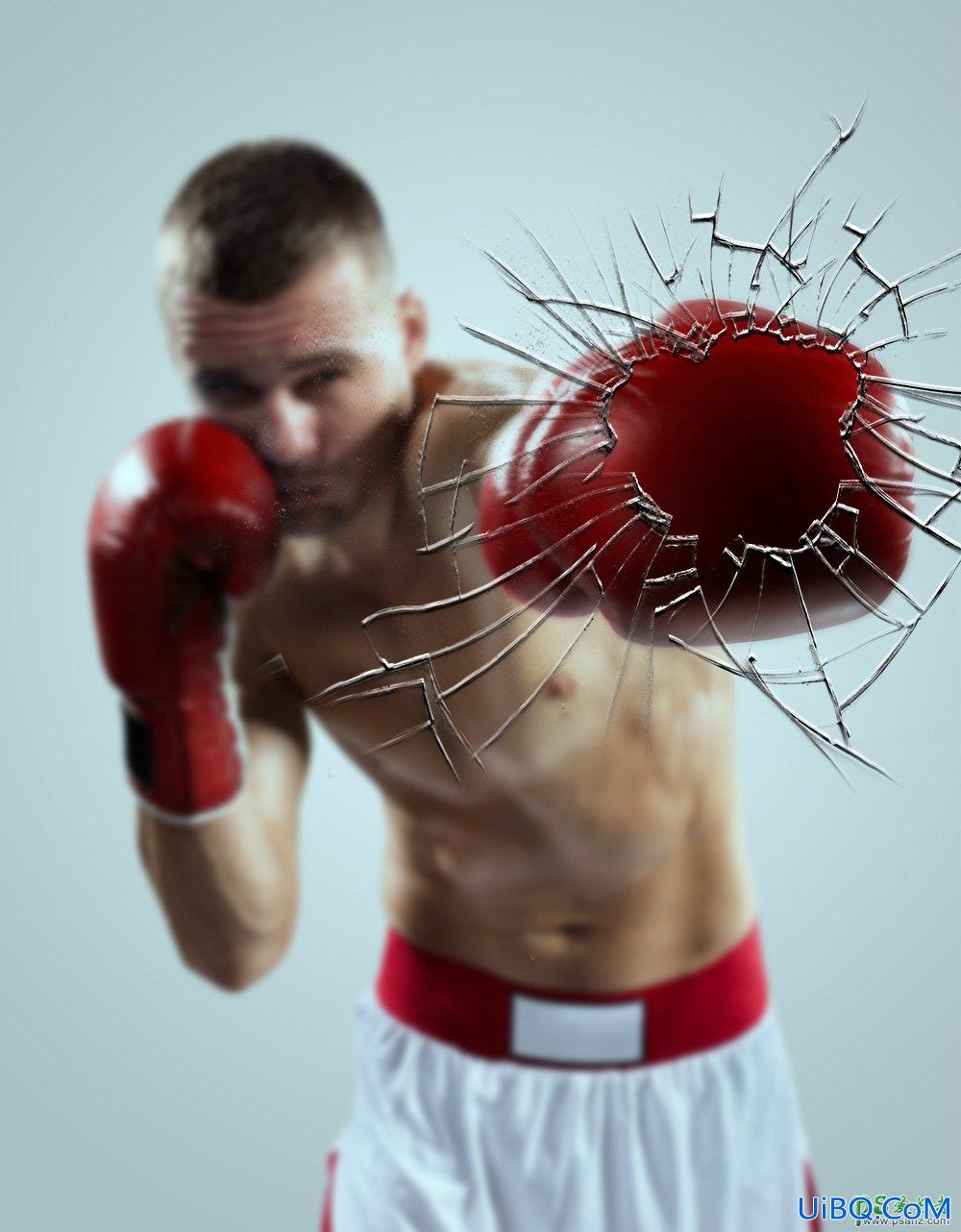 PS图像合成教程：打造一幅拳击手击碎玻璃的瞬间画面。