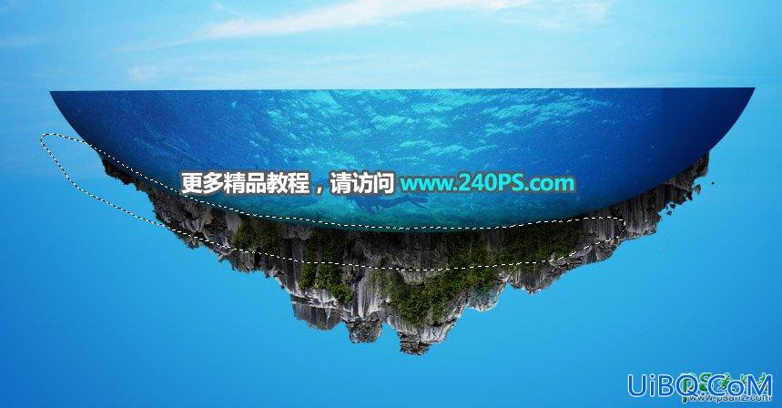 PS合成漂浮的海岛场景图，海洋场景溶图，海洋海岛立体图