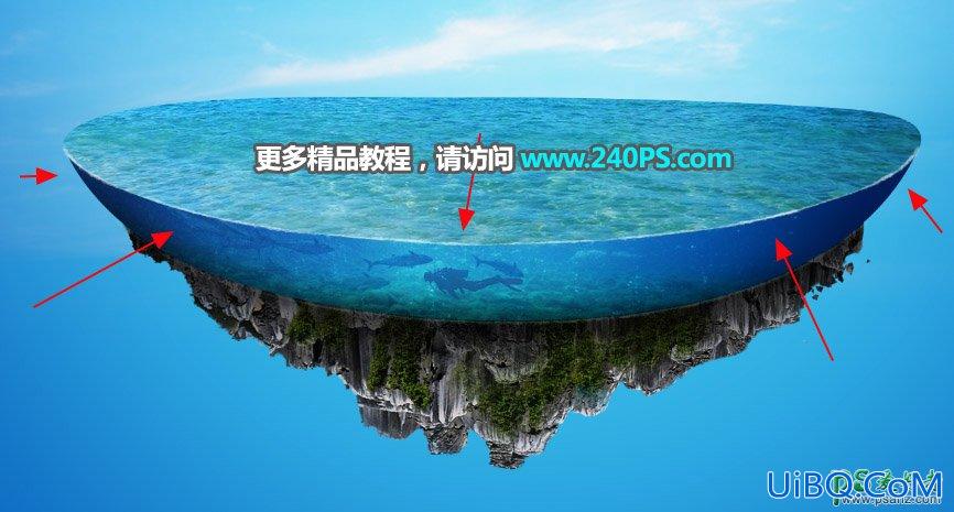 PS合成漂浮的海岛场景图，海洋场景溶图，海洋海岛立体图