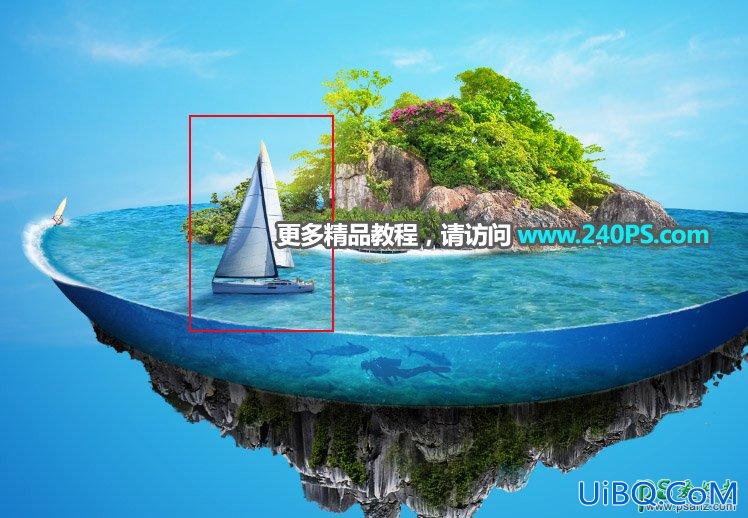 PS合成漂浮的海岛场景图，海洋场景溶图，海洋海岛立体图