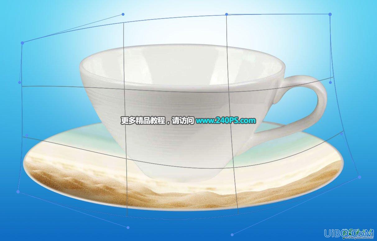 PS图片合成：创意合成茶水杯中的蓝色海洋和绿色小岛场景