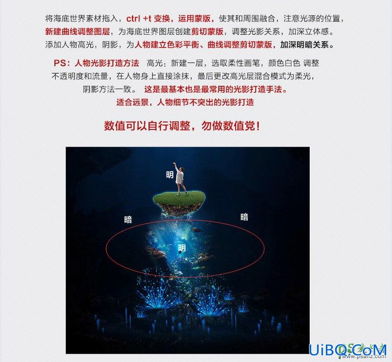 PS科幻合成实例：创意打造深海中的魔幻光明天使场景。