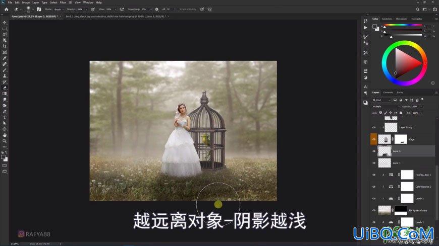 PS创意合成森系婚纱照美女与巨型鸟笼在森林中的秘境场景