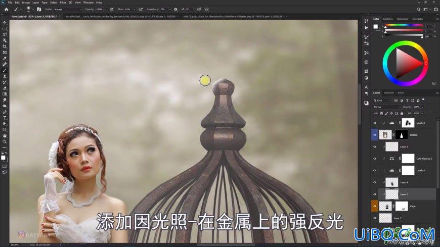 PS创意合成森系婚纱照美女与巨型鸟笼在森林中的秘境场景