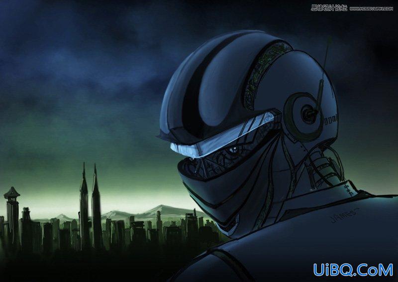 ps绘制摧毁城市的超COOL外星机器人