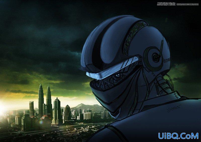 ps绘制摧毁城市的超COOL外星机器人