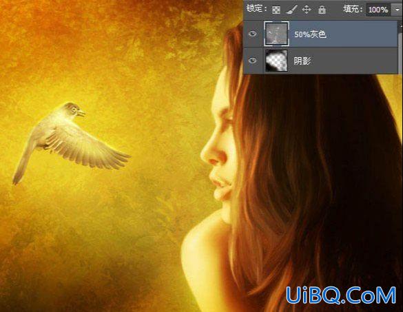 Photoshop创意合成在梦幻场景中国外少女与空中小鸟对话的场景。