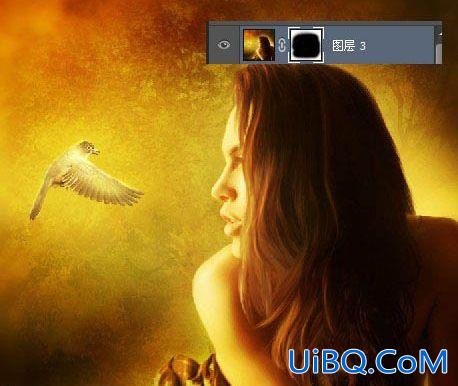 Photoshop创意合成在梦幻场景中国外少女与空中小鸟对话的场景。