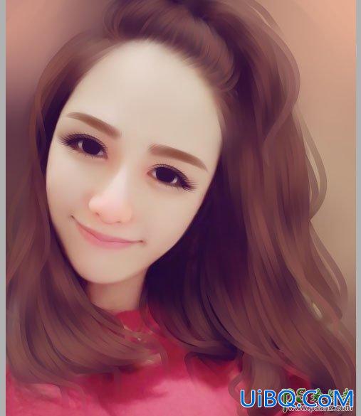 Photoshop结合SAI把清纯唯美的红衣女孩自拍照制作成细腻的仿手绘风格。